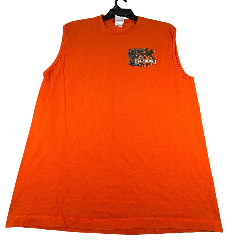 Harley-Davidson Mens XL Orange Smoky Mountain Route 129 Dragon Muscle Shirt 2011
